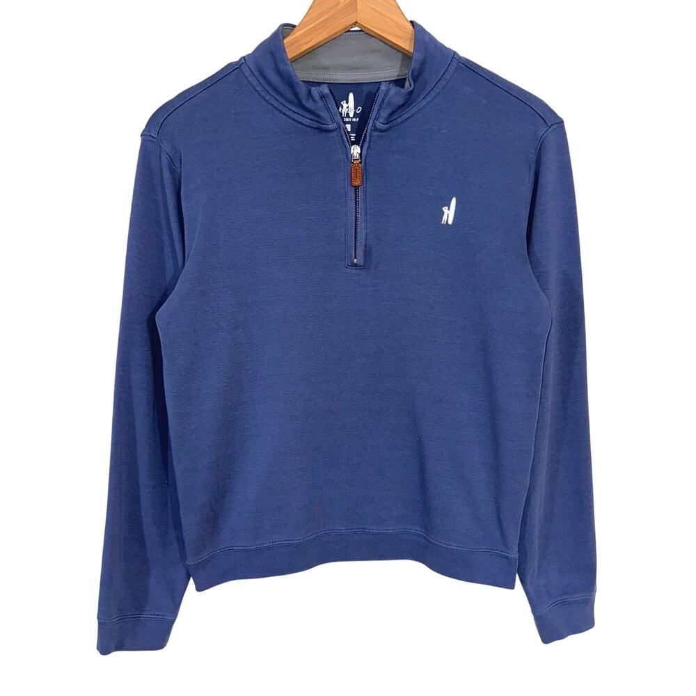 Johnnie-O West Coast Prep Boys Blue Balboa Jr 1/4 Zip Cotton Pullover Size 12
